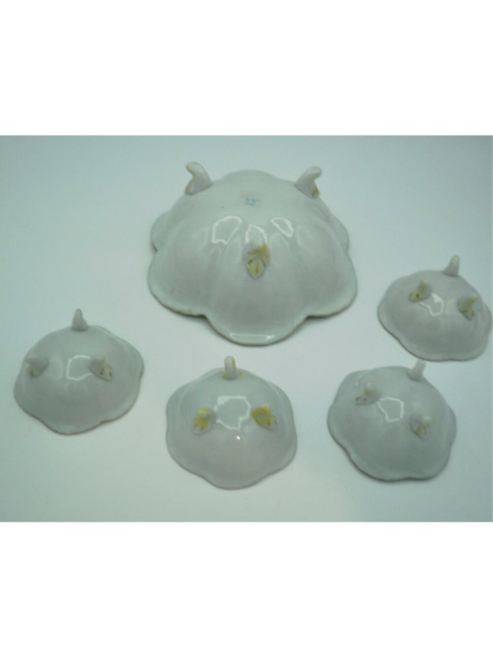 Nippon Footed Bowl Set 5 Pieces Fruit Nut Hand Painted Floral Design Vintage - Picture 6 of 8